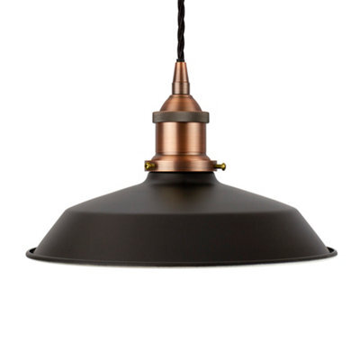 Matt Black Small Trinity Metal Painted Dome Pendant Light With Matt Antique Copper Lamp Holder And Black Twisted Cable - Se Home - image 1