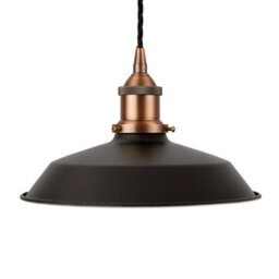 Matt Black Small Trinity Metal Painted Dome Pendant Light With Matt Antique Copper Lamp Holder And Black Twisted Cable - Se Home - thumbnail 1