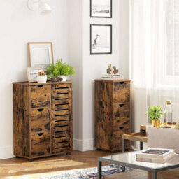 Songmics Bathroom Floor Cabinet, Slim Storage Unit 3 Drawers, For Bathroom, Living Room, Bedroom, Kitchen, Rustic Brown - thumbnail 2