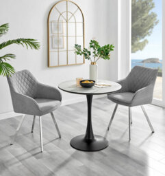 Furniturebox Uk Elina White Marble Effect Round Dining Table & 2 Light Grey Falun Silver Leg Chairs - thumbnail 1