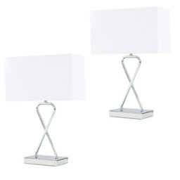 Valuelights Kuros Pair Of Contemporary Polished Chrome Table Lamps With White Rectangular Shades - thumbnail 1