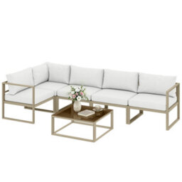 Outsunny 5 Seater Aluminium Garden Furniture Set W/ Table, White - thumbnail 2
