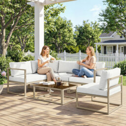 Outsunny 5 Seater Aluminium Garden Furniture Set W/ Table, White - thumbnail 9