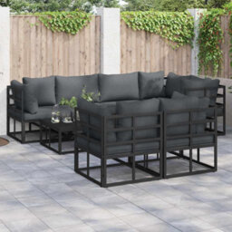 Berkfield Modern Garden Sofa Set With Cushion 7 Pcs Black Aluminium - thumbnail 2