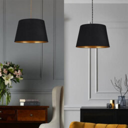 2 Pack 30Cm Black Fabric Drum Lamp Shades With Gold Inner Ceiling Pendant Light Shades - thumbnail 2