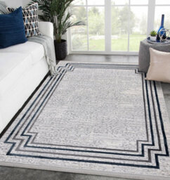 RugsX Modern Carpet Tuls Structural, Fringe 51242 Frame Ivory / Blue 200X290 Cm - thumbnail 4