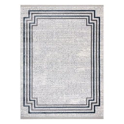 RugsX Modern Carpet Tuls Structural, Fringe 51242 Frame Ivory / Blue 200X290 Cm - thumbnail 2