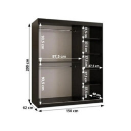 Arten Asved Black 150Cm Mirrored Sliding Door Wardrobe For Modern Bedrooms - thumbnail 4