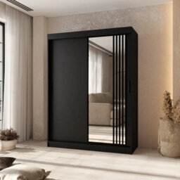 Arten Asved Black 150Cm Mirrored Sliding Door Wardrobe For Modern Bedrooms - thumbnail 1