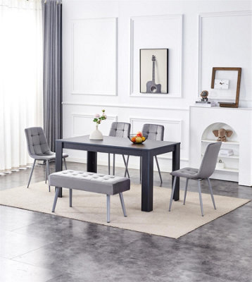 Kosy Koala Dining Table And 4 Chairs With Bench Dark Grey, 4 Grey Velvet Chairs Wood Dining Set Furniture - image 1