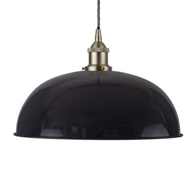 Navy Blue Worcester Painted Dome Pendant Light With Brushed Chrome Lamp Holder And Grey Twisted Cable - Se Home - image 1