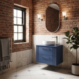 Balterley Belvide Partial Fluted 2 Drawer Wall Hung Vanity Unit With Colour Coordinating Laminate Worktop - 600mm - Satin Blue - thumbnail 4