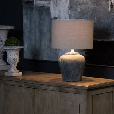 Wholesome Home Grey Stone Table Lamp With Linen Shade (31X31X40Cm) - image 1