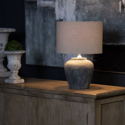 Wholesome Home Grey Stone Table Lamp With Linen Shade (31X31X40Cm)
