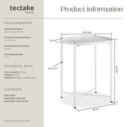 Tectake Bedside Table Chester - Round With Removable Steel Shelf, 45.5 X 45.5 X 53 Cm - White - thumbnail 6