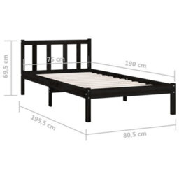 Berkfield Bed Frame Black Solid Wood Pine 75X190 Cm Small Single - thumbnail 9