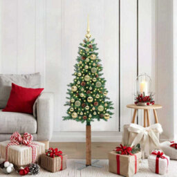 Vidaxl Slim Christmas Tree Green 150 Cm Pvc And Solid Pine Wood - thumbnail 1