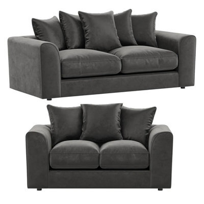 Furnishings For Less UK Brooklyn Plush Velvet Fibre Fabric Sofa Set 3 And 2 Seater Sofa Grey - image 1