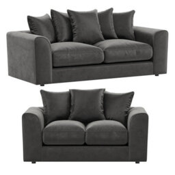 Furnishings For Less UK Brooklyn Plush Velvet Fibre Fabric Sofa Set 3 And 2 Seater Sofa Grey