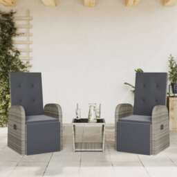 Berkfield 3 Piece Garden Dining Set With Cushions Grey Poly Rattan