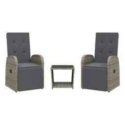 Berkfield 3 Piece Garden Dining Set With Cushions Grey Poly Rattan - thumbnail 2