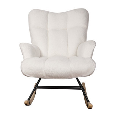 Alivio Teddy Rocking Chair For Nursery, Comfy Rocking Armchair With High Backrest - White - image 1