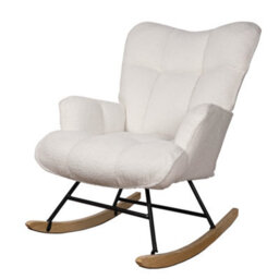 Alivio Teddy Rocking Chair For Nursery, Comfy Rocking Armchair With High Backrest - White - thumbnail 3