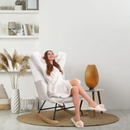 Alivio Teddy Rocking Chair For Nursery, Comfy Rocking Armchair With High Backrest - White - thumbnail 2