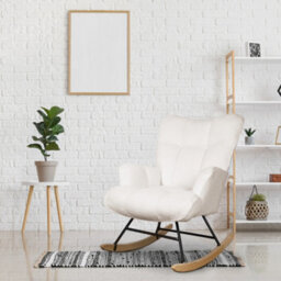 Alivio Teddy Rocking Chair For Nursery, Comfy Rocking Armchair With High Backrest - White - thumbnail 7