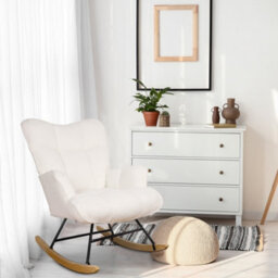 Alivio Teddy Rocking Chair For Nursery, Comfy Rocking Armchair With High Backrest - White - thumbnail 8