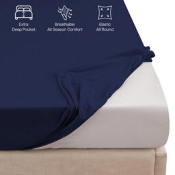 "Ameha Fitted Sheet 40Cm Extra Deep Pocket Elastic Corners Soft Microfiber Fitted Sheet 16"" (Navy Blue, Double 137 X 190 Cm)" - thumbnail 4