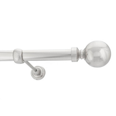 Toolty Inox Metal Curtain Pole 25mm With Finials Rod Classic Brackets Ball 115Cm