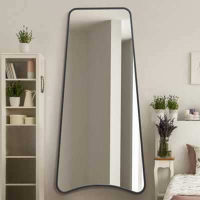 Mirroroutlet The Coartans Black Metal Isoscelles Trapezoid Shape Framed Wall Mirror With Arched Bottom 200Cm X 95Cm - image 1