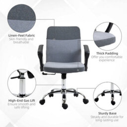 Vinsetto Office Chair Linen Swivel Desk Chair Home Study Rocker W/ Wheel, Grey - thumbnail 7