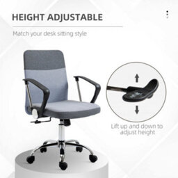 Vinsetto Office Chair Linen Swivel Desk Chair Home Study Rocker W/ Wheel, Grey - thumbnail 4