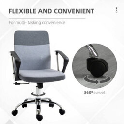 Vinsetto Office Chair Linen Swivel Desk Chair Home Study Rocker W/ Wheel, Grey - thumbnail 6