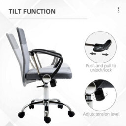 Vinsetto Office Chair Linen Swivel Desk Chair Home Study Rocker W/ Wheel, Grey - thumbnail 5