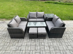Fimous 8 Seater Rattan Garden Furniture Set Indoor Outdoor Patio Sofa Set With Coffee Table Love Seat Sofa Side Table - thumbnail 1