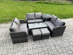 Fimous 8 Seater Rattan Garden Furniture Set Indoor Outdoor Patio Sofa Set With Coffee Table Love Seat Sofa Side Table - thumbnail 2