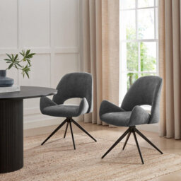Furniturebox Uk 2X Layla Grey Fabric Swivel Dining Chairs - thumbnail 1
