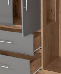 Seconique Seville 4 Door 2 Drawer Wardrobe Grey High Gloss And Light Oak Effect Veneer - thumbnail 7