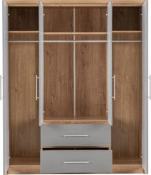 Seconique Seville 4 Door 2 Drawer Wardrobe Grey High Gloss And Light Oak Effect Veneer - thumbnail 3