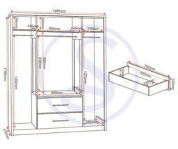 Seconique Seville 4 Door 2 Drawer Wardrobe Grey High Gloss And Light Oak Effect Veneer - thumbnail 4
