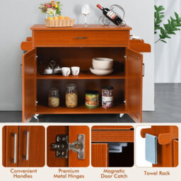 Costway Kitchen Island Cart Rolling Storage Trolley Cart W/ Lockable Rubber Casters - thumbnail 9