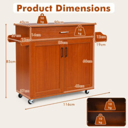 Costway Kitchen Island Cart Rolling Storage Trolley Cart W/ Lockable Rubber Casters - thumbnail 2