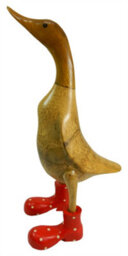 40Cm Bamboo Wooden Duck Garden Ornament Wellington Boots Duck - Red