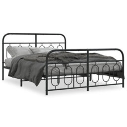 Berkfield Metal Bed Frame Without Mattress With Footboard Black 150X200Cm - thumbnail 2