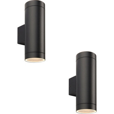 2 Pack Up & Down Twin Outdoor Wall Light - 2 X 7W Gu10 Led - Textured Black - image 1