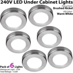 6-Pack Brushed Nickel Under Cabinet Led Light Kit - Warm White 240V Mains Powered - thumbnail 2