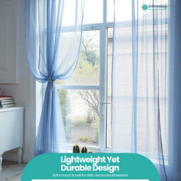 "Neel Blue Voile Curtains Slot Top, 2 Curtains, Sky Blue - 56"" Width X 72"" Drop" - thumbnail 9